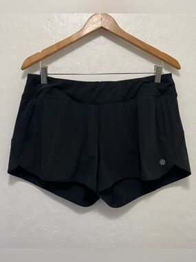 Athleta Lined Athletic Shorts Womens Size L Black Zip Pocket Gym Running